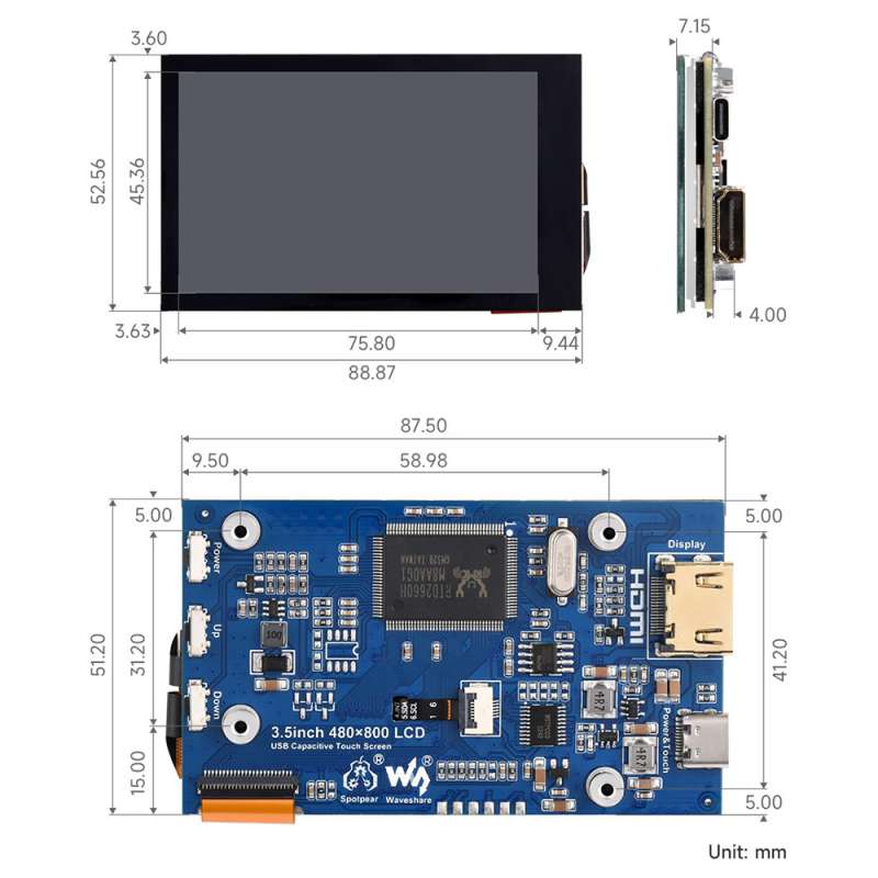 Pantalla LCD táctil capacitiva - Pi Display reseña y precio
